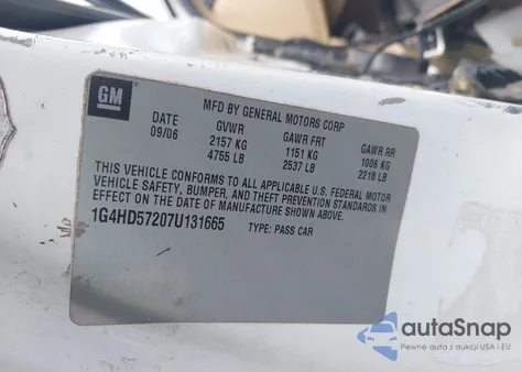 2007 Buick Lucerne Cxl z USA, uszkodzony, nr VIN 1G4HD57207U131665